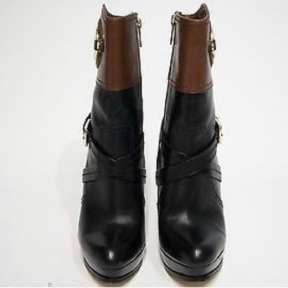 Michael Kors ‘Stockard’ Two Tone Black/Mocha Leather Platform Bootie Size 8 - Picture 9 of 9